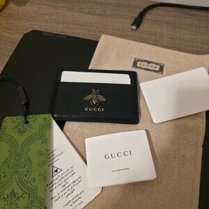 Original Gucci Black Leather Bee Animalier Card Holder Case